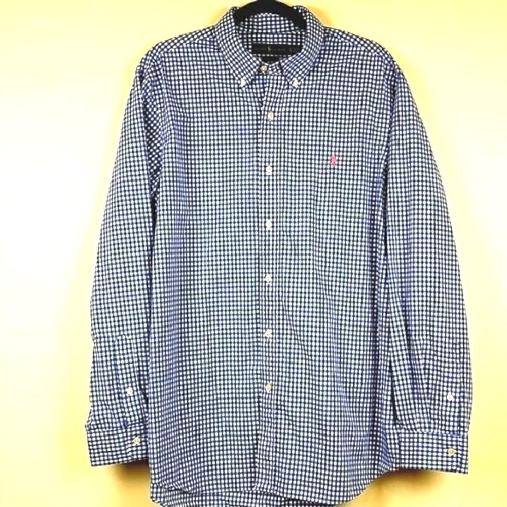 Ralph Lauren Men's Classic Fit Blue Gingham Button Down Shirt Size XL